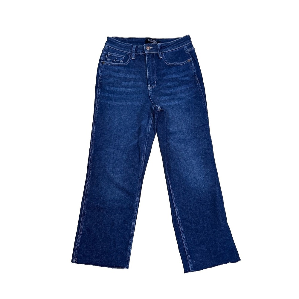 Judy Blue Cropped Straight Blue Jeans Women 5/27 Raw Hem Stretch